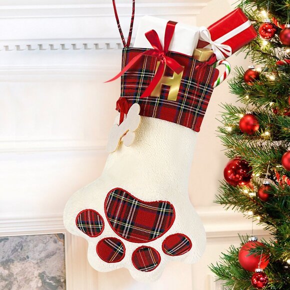 NEW - Pet Cat Dog Claw Christmas Stocking - Red - Available in any letter A to Z - Picture 7 of 8